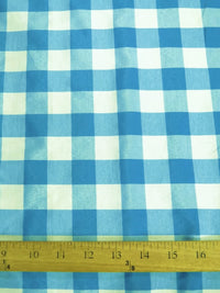 Tela estampada de algodón y poliéster con diseño de cuadros vichy / Turquesa / Se vende por metros