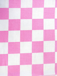 Tela estampada de poliéster y algodón, a cuadros cuadrados / rosa y blanco / se vende por metros