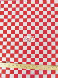 Tela estampada de poliéster y algodón, a cuadros cuadrados / rojo y blanco / se vende por metros