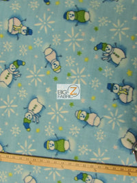 Tela de felpa azul con motivos navideños de muñecos de nieve