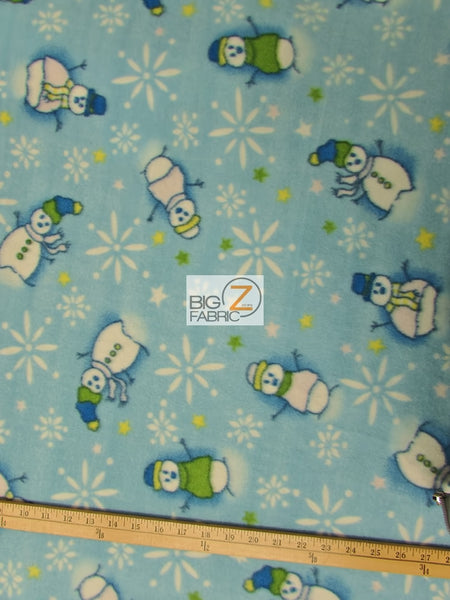 Christmas Holiday Snowman Blue Fleece Fabric