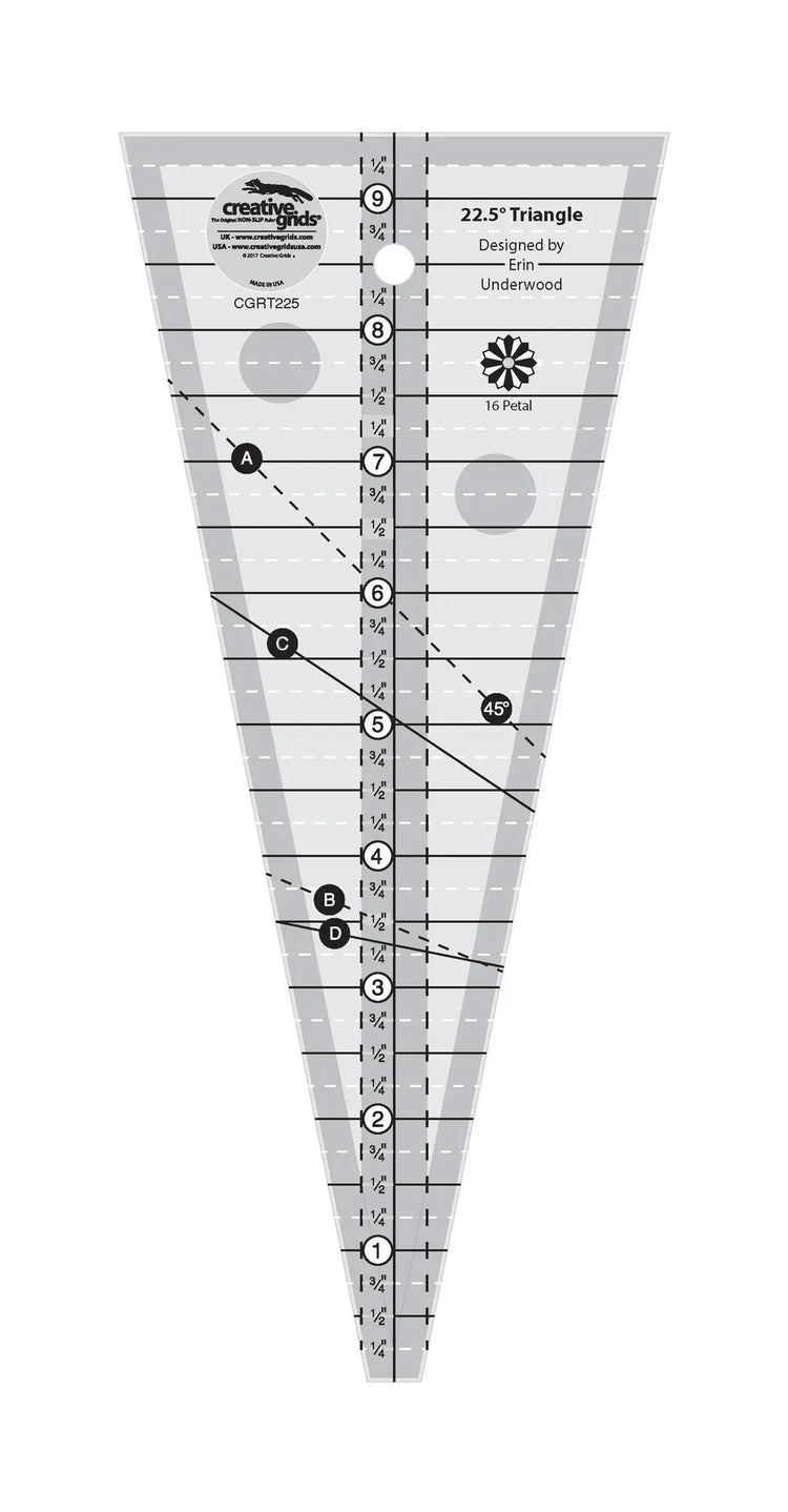 Card Center Ruler Checker Creative Grids 22-1/2 Degree Triangle Ruler | SINGER®