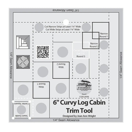 Regla para acolchar «Curvy Log Cabin Trim Tool» de Creative Grids, para bloques acabados de 15 cm