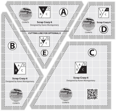 Regla para patchwork con 6 plantillas «Scrap Crazy» de Creative Grids