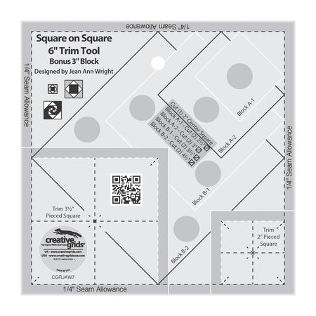 Herramienta de recorte «Square on Square» de Creative Grids: 7,6 cm o 15,2 cm de ancho final