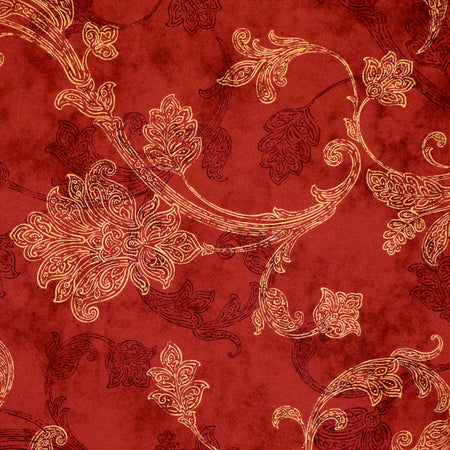 Tela para costura «Stitch & Sparkle», 100 % algodón tipo «duck», 54" de ancho, con estampado «Jacobean Scroll» en color rojo, vendida por yardas
