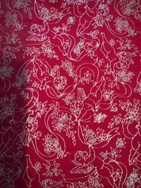 Vintage Metallic Gold Cherubs Angels and Ribbons on Red 100% Lightweight Cotton Price per Yard