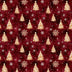 Árboles navideños dorados y copos de nieve sobre fondo rojo, 100 % algodón. Precio por yarda.