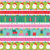 Fronta de rayas multicolor con felicitaciones navideñas