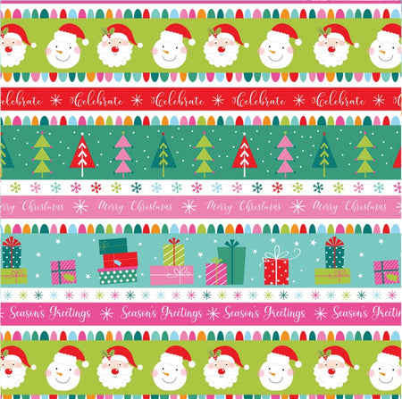 Christmas Seasonas Greetings Border Stripe Multi