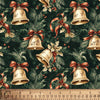 Christmas Gold Bells Holly Leaves on Green
