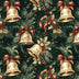 Christmas Gold Bells Holly Leaves on Green