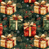 Regalos envueltos para Navidad con ramas de pino sobre fondo verde