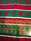 Navidad, estilo vintage, rojo, verde, copos de nieve, rayas blancas, 100 % algodón ligero. Precio por yarda.