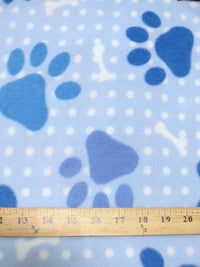 Friendly Happy Paws Blue Fleece Fabric