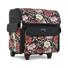Bolso de transporte con ruedas «Everything Mary Rolling Serger Tote» con estampado floral en rojo y beige – Funda de transporte para máquina de overlock con correa de sujeción, ideal para viajes y clases