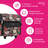 Bolso de transporte con ruedas «Everything Mary Rolling Serger Tote» con estampado floral en rojo y beige – Funda de transporte para máquina de overlock con correa de sujeción, ideal para viajes y clases