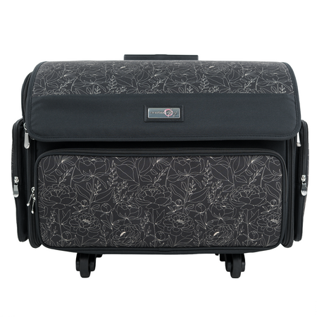 Everything Mary XL 4 Wheel Collapsible Rolling Sewing Machine Storage Case, Tan & Grey Floral