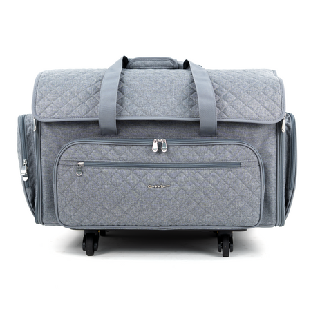 Everything Mary XXL 4 Wheel Collapsible Rolling Sewing Machine Storage Case, Grey Quilted