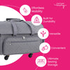 Todo lo que necesitas para guardar tu máquina de coser: maleta plegable con ruedas de 4 ruedas Mary XXL, acolchada en gris.