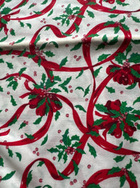 Christmas Vintage Holly Ribbons on Cream 100% Lightweight Cotton Price per Yard