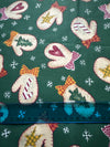 Vintage Mittens with Ribbons and Icons on Green 100% Lightweight Cotton Price per Yard