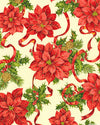 Edición especial de Navidad: ramos de poinsettias sobre fondo crema, 100 % algodón. Precio por yarda.