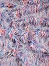 Tela de piel sintética «Alaska Rainbow» de pelo largo con motivos de animales en rosa, blanco y azul / Se vende por yardas