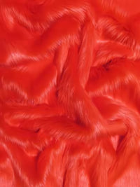 Tela de piel sintética de pelo largo y peludo, de color rojo fuego / Se vende por yardas