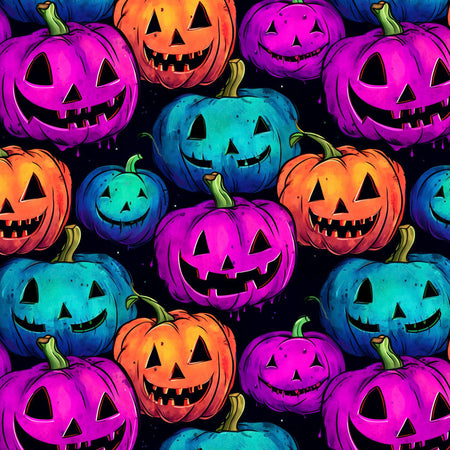 Calabazas de Halloween de neón sobre fondo negro, 100 % algodón