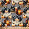 Gatos negros de Halloween en bolsas de arpillera sobre fondo gris, 100 % algodón