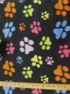 Multi-Color Paw Print Black Fleece Fabric