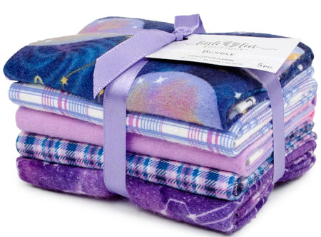 5 Flannel Fat Quarters Out of the World Celestial Pink Purple Precut 18" x 21"