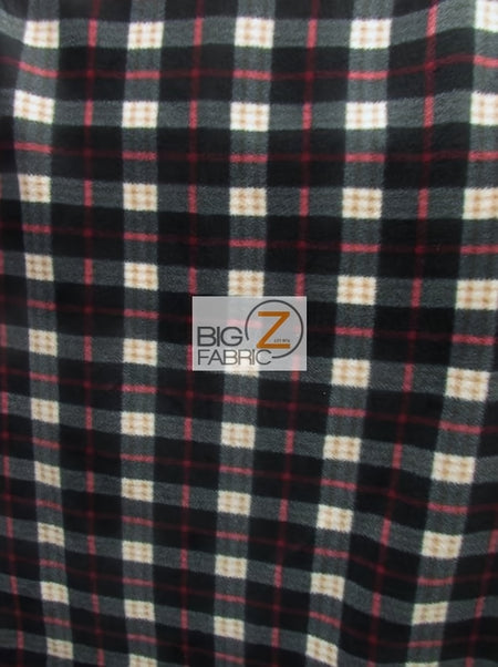Checkered Plaid Black/Red/White Fleece Fabric