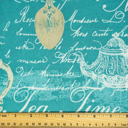 Stitch & Sparkle 100% Cotton, 44" Wide, Cut by the Yard, Teatime Aqua