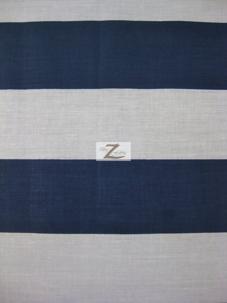 Poly Cotton 2 Inch Giant Stripe Fabric / White/Blue / Sold By The Yard