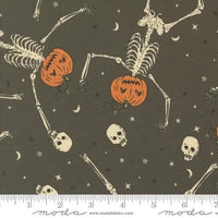 Grey Dancing Pumpkins Novelty Skeleton Pumpkin 44"/45" Fabric Per Yard