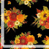 Harvest Bouquet on Black Metallic 100% Cotton Price per Yard