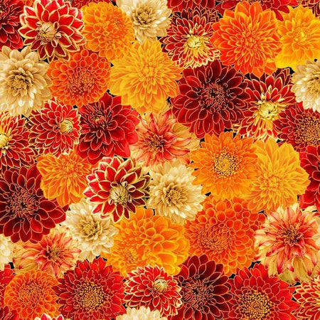Packed Mums Chrysanthemum Mix Metallic 100% Cotton Price per Yard