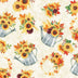 «Flores de otoño» metálicas en una regadera sobre fondo color crema, 100 % algodón. Se vende por yardas.