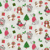 Perros navideños sobre fondo gris, 100 % algodón. Precio por yarda