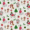 Perros navideños sobre fondo gris, 100 % algodón. Precio por yarda