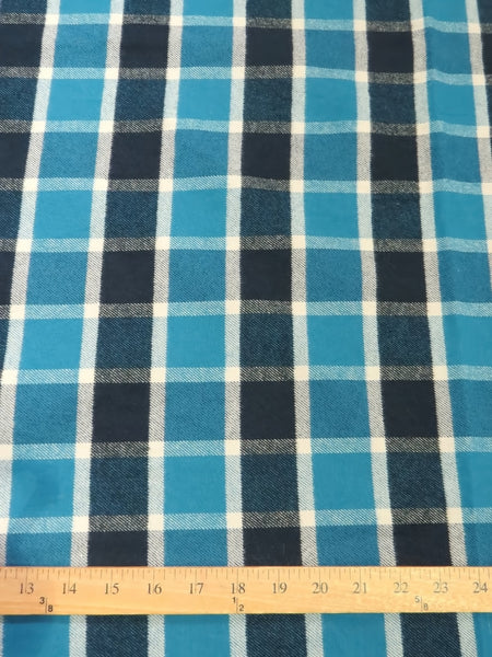 Tejido de franela para uniformes, de cuadros tartán gruesos / Azul/Negro/Blanco / Se vende por metros