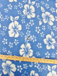 Tejido polar hawaiano con estampado de flores en azul bebé