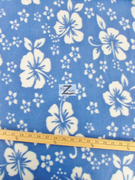 Tejido polar hawaiano con estampado de flores en azul bebé