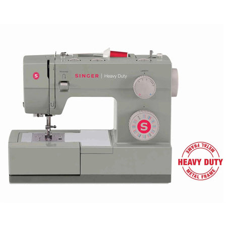 Singer Heavy Duty 4452 sewing machine technical image with Metal Frame logo against white background. 