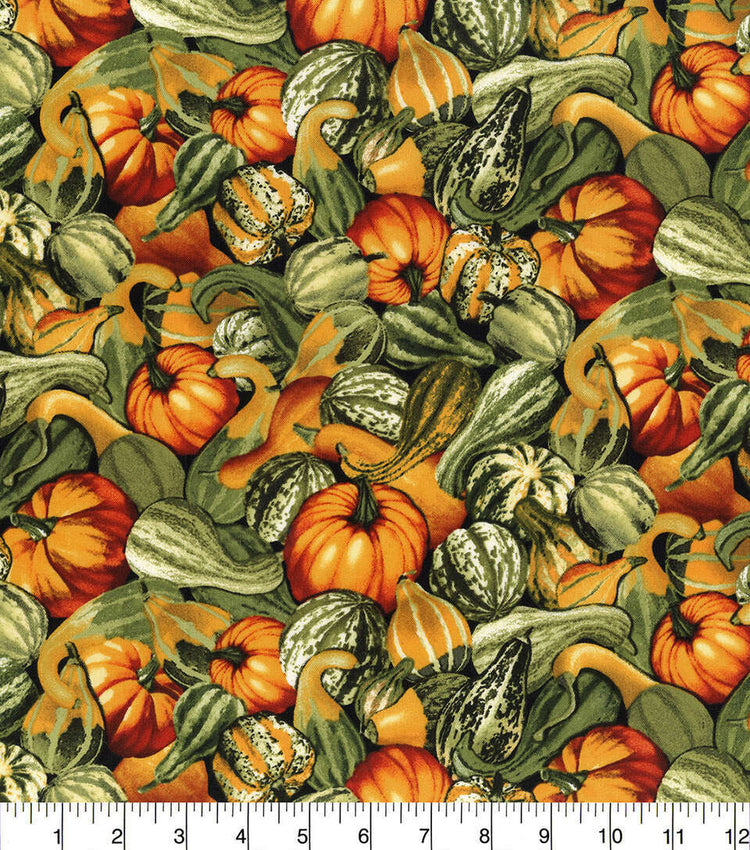 Pumpkins and Gourds Realistic 100% Cotton Fabric Price per Yard