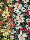 Poinsettia Pinecones on Green Teal 100% Cotton