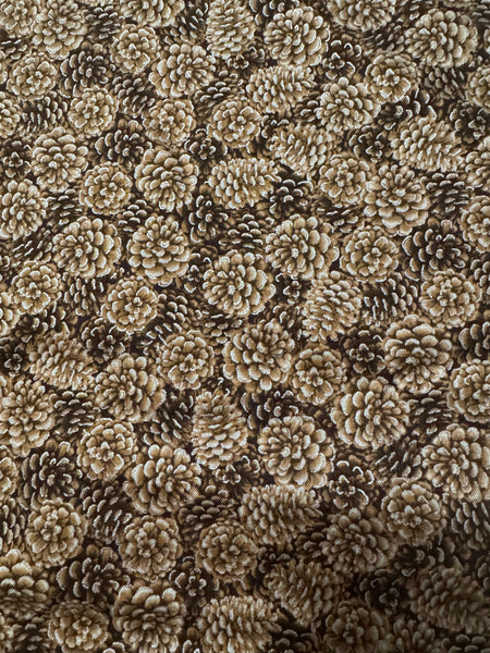 Packed Pinecones with Metallic Accents 100% Cotton Price per Yard