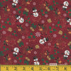Christmas Snowmen Reindeer Bells Candy on Red 100% Cotton Price per yard